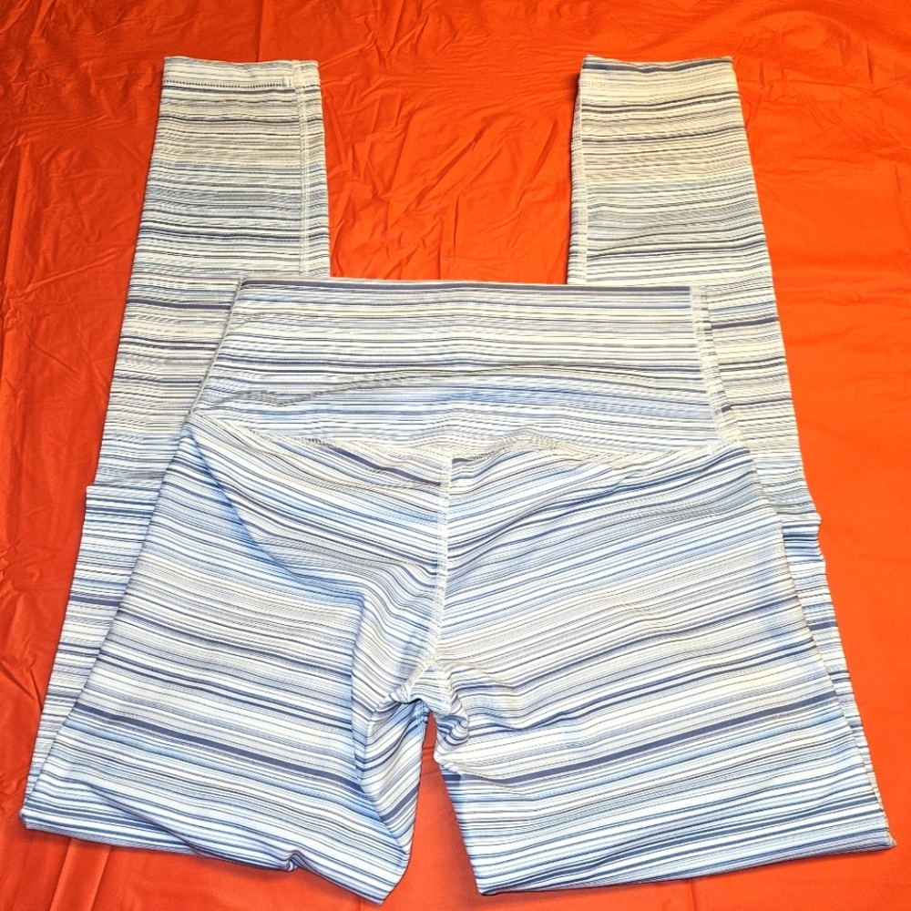 D.Y.I. Define Your Inspiration High Waisted Stripe Leggings szM Blue Gray White - Picture 3 of 8